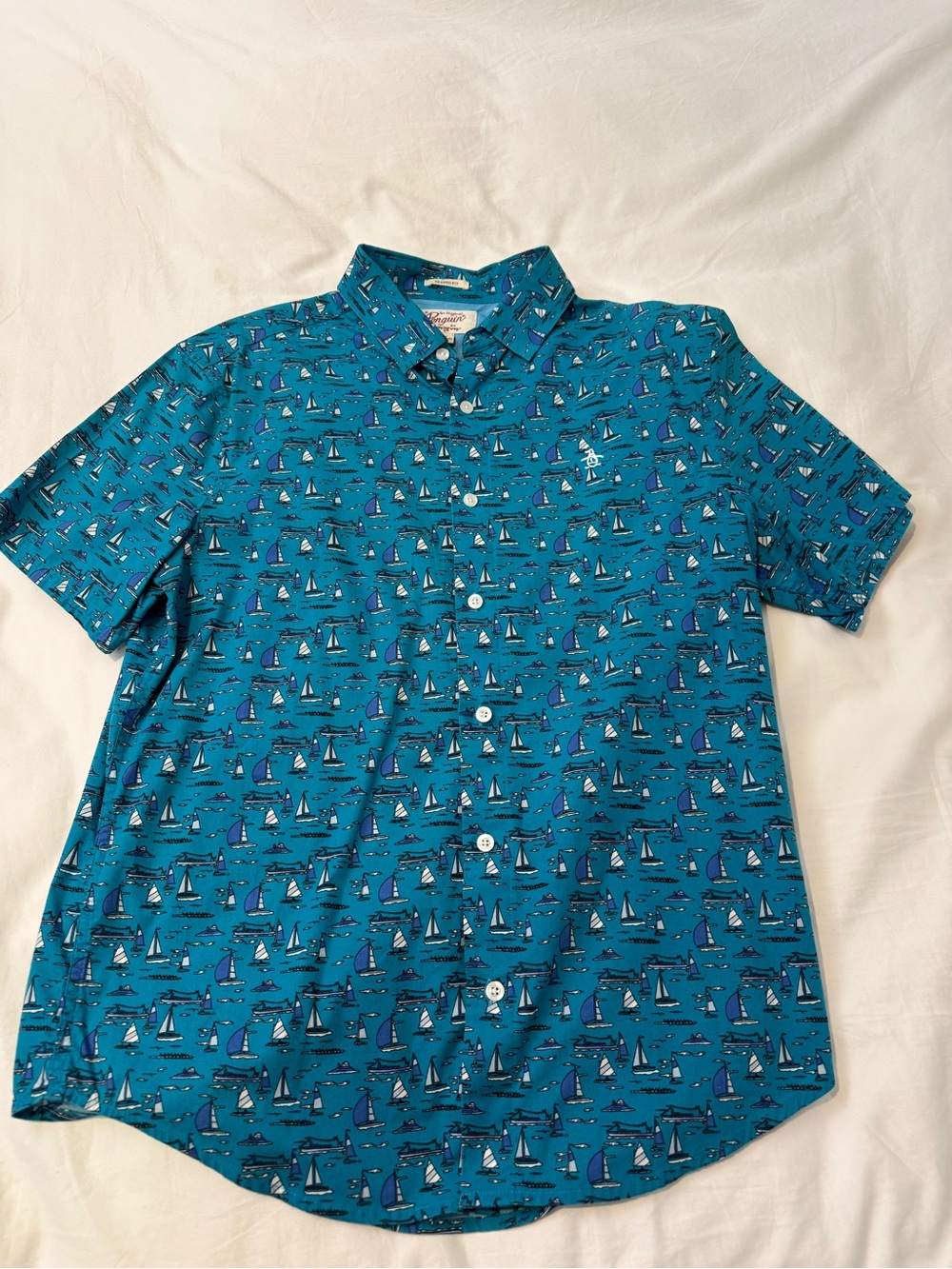 Original Penguin Teal Short-Sleeve Sailboat Button-Down Shirt